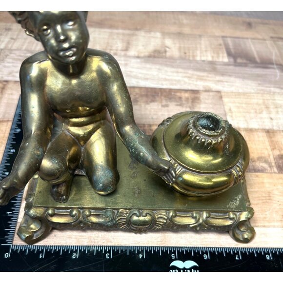 Vintage A.R.W. Leatonlines Inc. Brass Cherub & Pot Sculpture - Picture 7 of 8